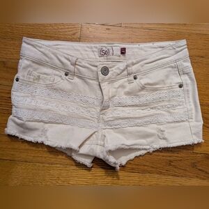 SO Juniors Cream Lace Trim Jean Shorts